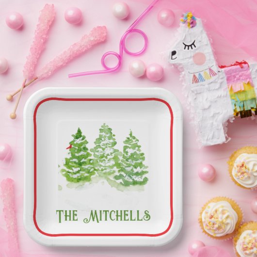 Handpainted Winter Trees PERSONALIZE NAME Pappteller (Party)