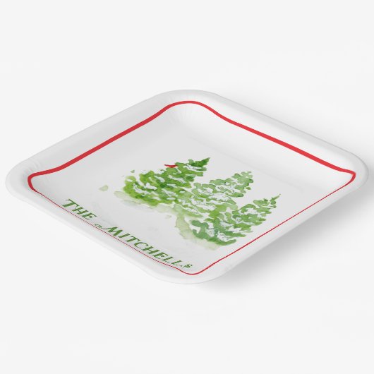 Handpainted Winter Trees PERSONALIZE NAME Pappteller (Gewinkelt)