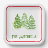 Handpainted Winter Trees PERSONALIZE NAME Pappteller (Vorderseite)