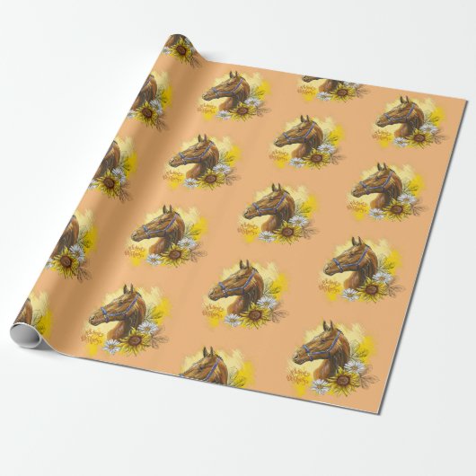 Handpferd mit Pflanze und Blume Geschenkpapier (Ungerollt)