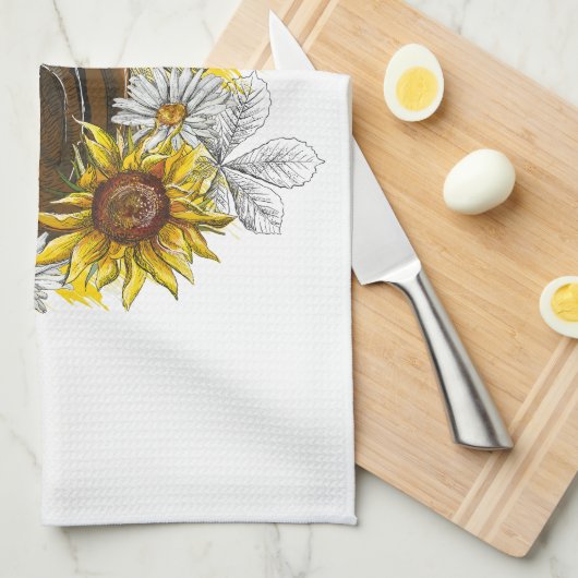 Handpferd mit Pflanze und Blume Geschirrtuch (Viertel Falte)