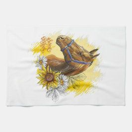 Handpferd mit Pflanze und Blume Geschirrtuch