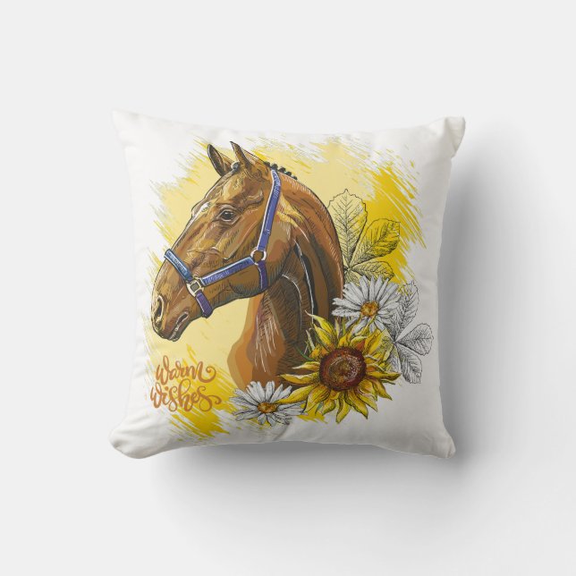 Handpferd mit Pflanze und Blume Kissen (Vorderseite)