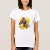 Handpferd mit Pflanze und Blume T-Shirt (Vorderseite)
