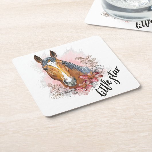 Handpferd mit Pflanze und Blume T - Shirt Rechteckiger Pappuntersetzer (angewinkelt)