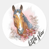 Handpferd mit Pflanze und Blume T - Shirt Runder Aufkleber (Vorderseite)