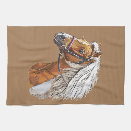 Handportrait mit zeichnend Pferdeschwanz Geschirrtuch (Horizontal)