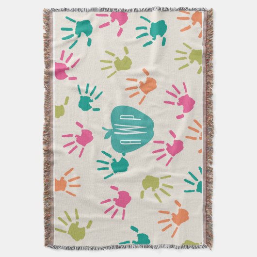 Handprints und Türkis-Apple-Monogramm-Lehrer Decke (Vorderseite Vertikal)