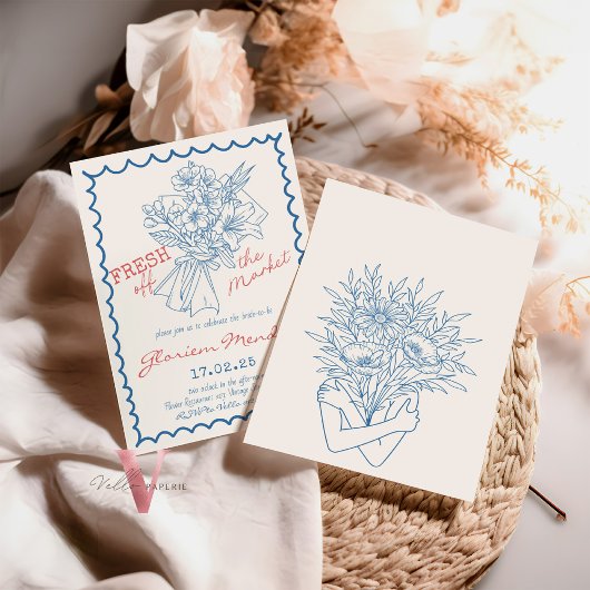 Handrawn Fresh off Market Brautparty Einladung