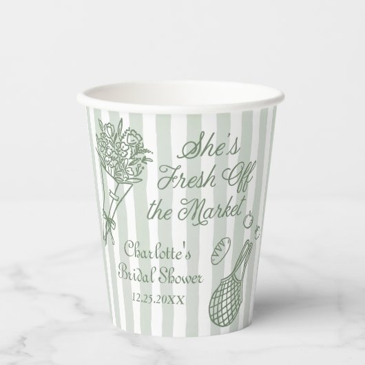 Handrawn Fresh off Market Brautparty Pappbecher (Vorderseite)