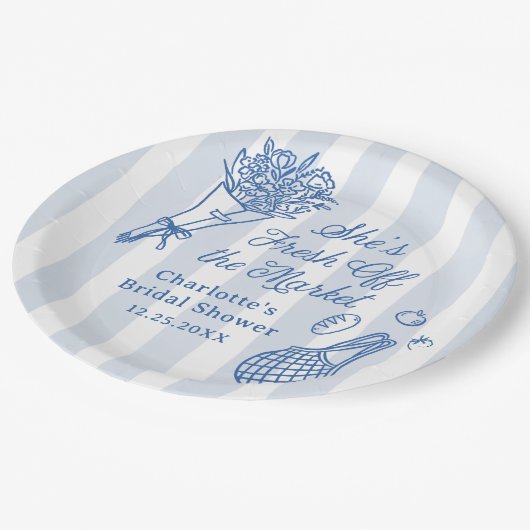 Handrawn Fresh off Market Brautparty Pappteller (Schrägansicht)