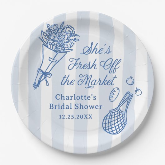 Handrawn Fresh off Market Brautparty Pappteller (Vorderseite)