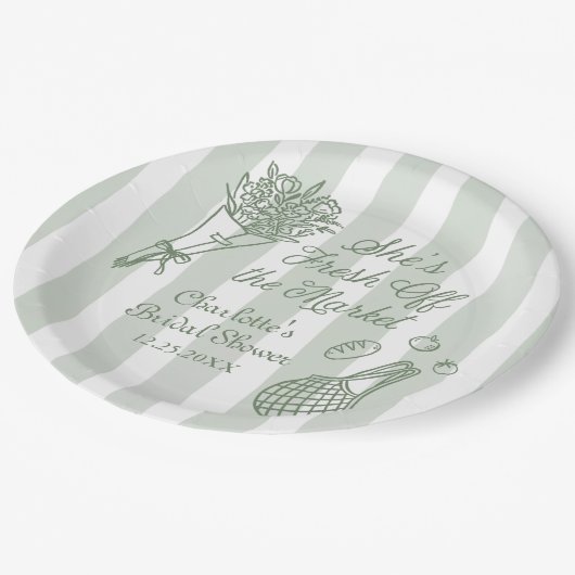 Handrawn Fresh off Market Brautparty Pappteller (Schrägansicht)