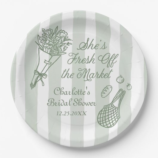 Handrawn Fresh off Market Brautparty Pappteller (Vorderseite)