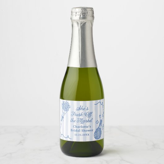 Handrawn Fresh off Market Brautparty Schaumweinetikett (Vorderseite)