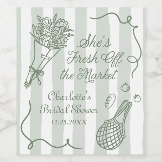 Handrawn Fresh off Market Brautparty Weinetikett (Einzelnes Label)