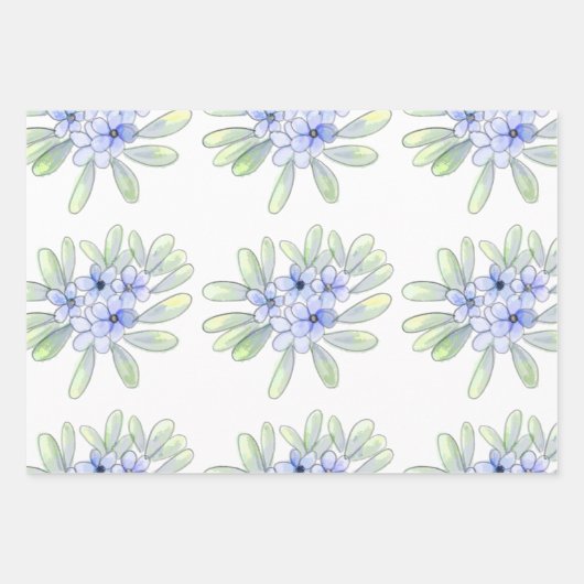 Handrawn water cured gelb, blau-weiße Wildblumen Geschenkpapier Set (Vorderseite)