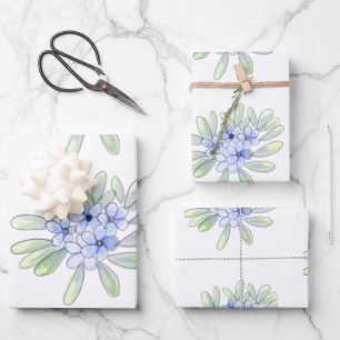 Handrawn water cured gelb, blau-weiße Wildblumen Geschenkpapier Set