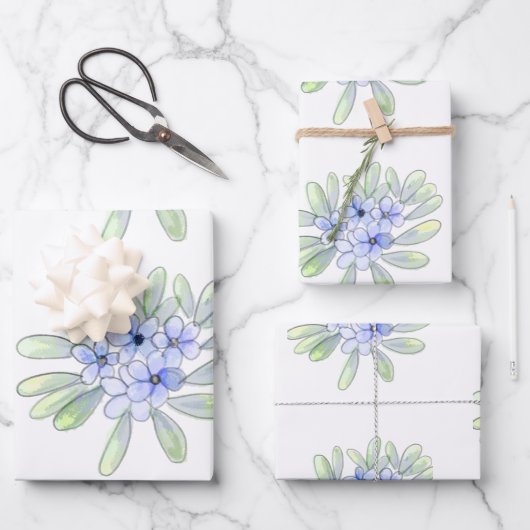 Handrawn water cured gelb, blau-weiße Wildblumen Geschenkpapier Set (Vorderseite)