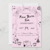 Handrawn Whimsical Silvester Party Einladung (Vorderseite)