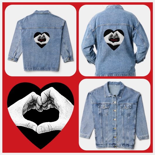 Hands bilden Herzloverinitialen Jeansjacke