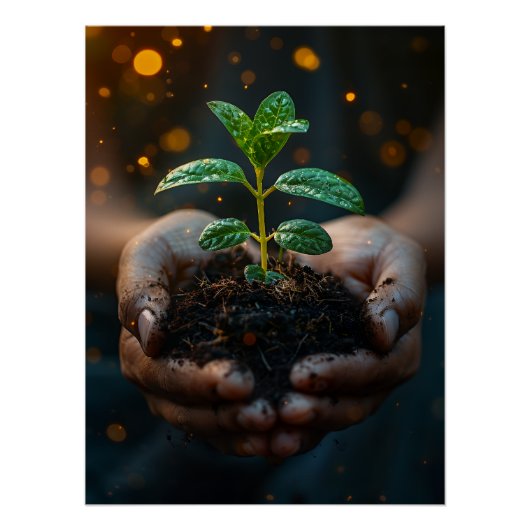 Hands Holding Seedling Growth Hope Art Poster (Vorderseite)