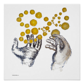 Hands Outstretched with Golden Globes Poster