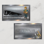 Handsägeplatz-Logo | Bauarbeiter | Stahl Visitenkarte (Vorne/Hinten)