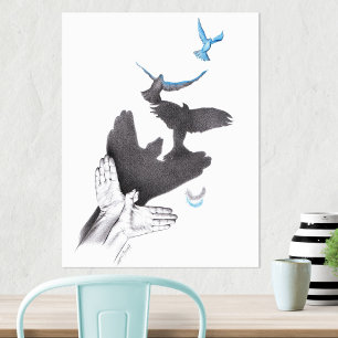 Handschatten fliegende Vögel Illusion Surrealistis Poster