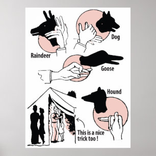 Handschatten-Puppen, netter Trick, Humor, Vintage Poster