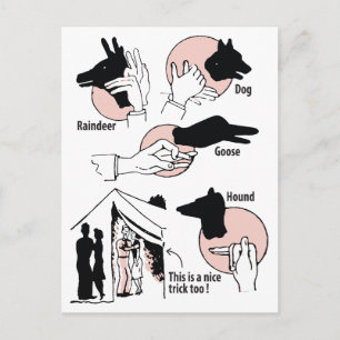 Handschatten-Puppen, Netter Trick, Humor, Vintage Postkarte