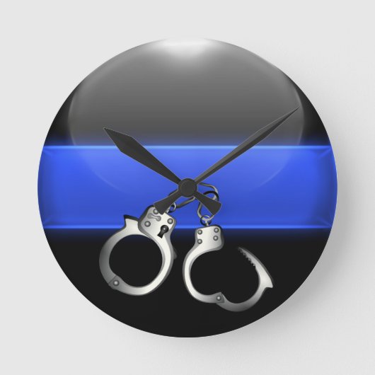 Handschellen - Abzeichen der dünnen blauen Linie Runde Wanduhr (Vorderseite)