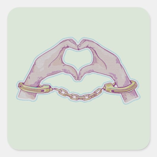 Handschellen des Herzens Quadratischer Aufkleber (Vorderseite)