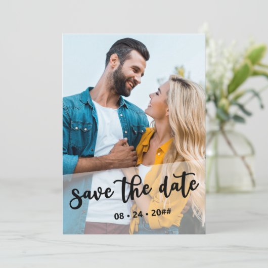 Handschrift 2 Foto Durchsichtiges Overlay Save The Date (Stehend Vorderseite)