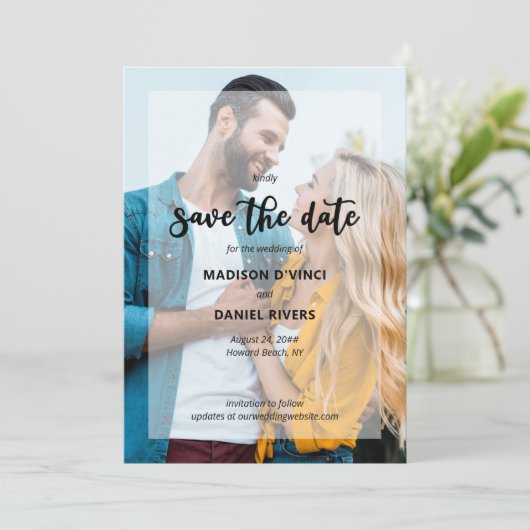 Handschrift 2 Foto Semi Opaque Overlay Save The Date (Stehend Vorderseite)