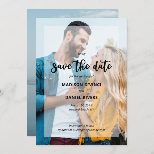 Handschrift 2 Foto Semi Opaque Overlay Save The Date (Vorne/Hinten)