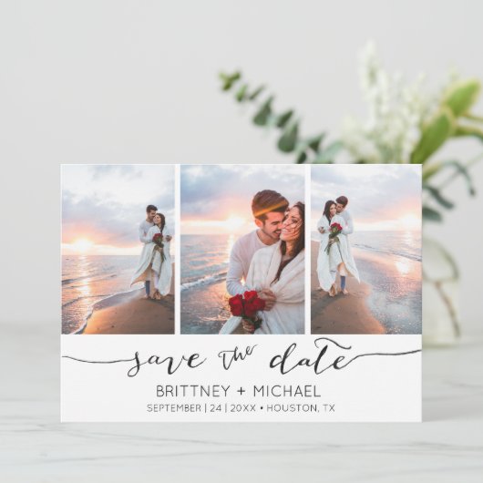 Handschrift 3 Bild weiß Save The Date (Stehend Vorderseite)