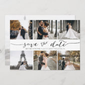 Handschrift: 6 Foto Collage Save the Date Karte (Vorne/Hinten)