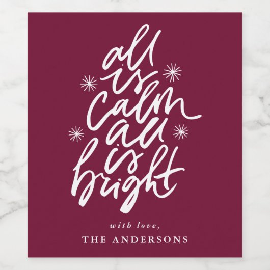 Handschrift alles ist ruhig, alles ist hell Lila Weinetikett (Einzelnes Label)