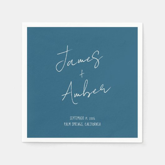 Handschrift Aquamarin Blue Quirky Moderne Hochzeit Serviette (Vorderseite)