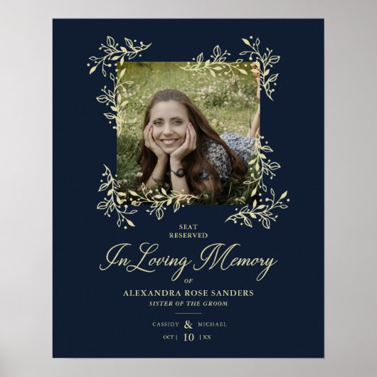 Handschrift Chic Blüh Navy Wedding Memoral P Poster (Vorne)