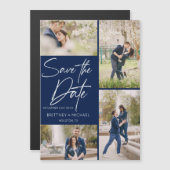 Handschrift Collage Save the Date Navy Blue Magnetkarte (Vorne/Hinten)