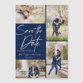 Handschrift Collage Save the Date Navy Blue Magnetkarte (Vorderseite)