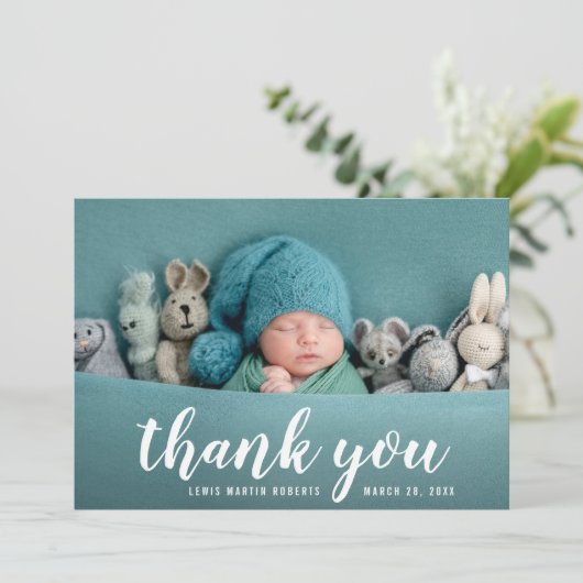 Handschrift dank Geburtsankündigungskarte Ankündigung (Stehend Vorderseite)