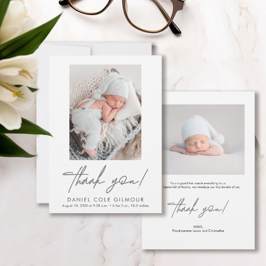 Handschrift Dankeschön Baby Foto Birth Ankündigung