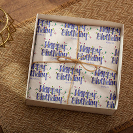 Handschrift Dusty Blau individuell auf Geburtstag Seidenpapier