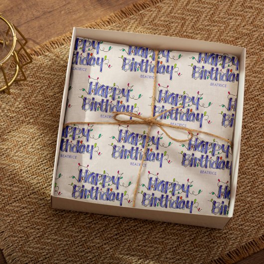 Handschrift Dusty Blau individuell auf Geburtstag Seidenpapier