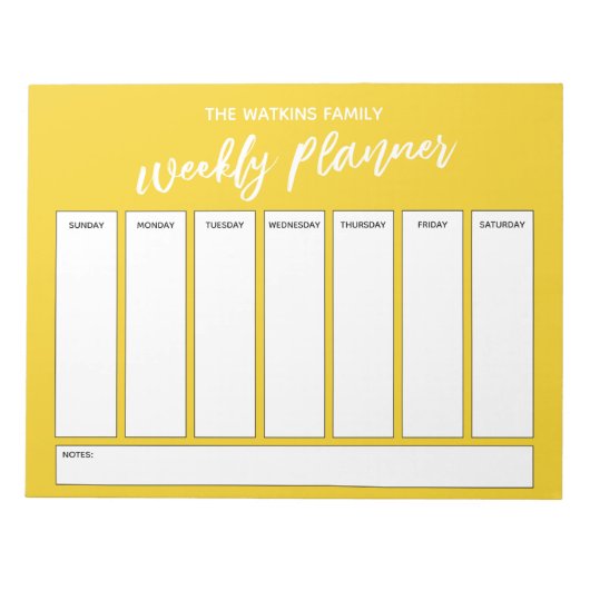 Handschrift, einfaches Wochenplaner Bright Senf Notizblock (Vorderseite)