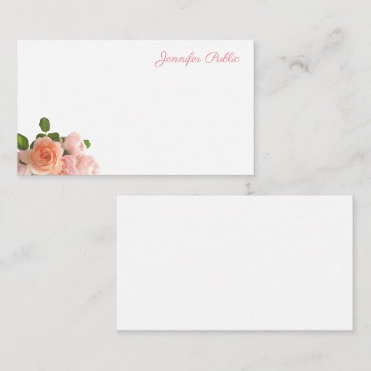 Handschrift Elegante Rose Wasserfarben Pastellfarb Mitteilungskarte (Vorne/Hinten)