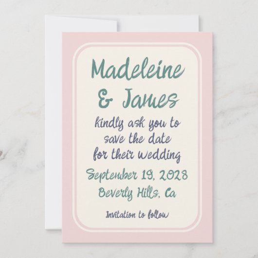 Handschrift Fettschrift Retro Typografie Rosa Grün Save The Date (Vorderseite)